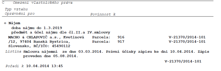 Ukázka č. 2 – zápis nájmu 